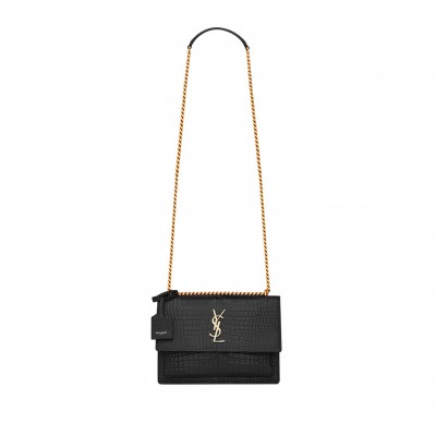 YSL SUNSET MEDIUM IN CROCODILE-EMBOSSED LEATHER 442906DND0J1000 (22*16*6.5cm)
